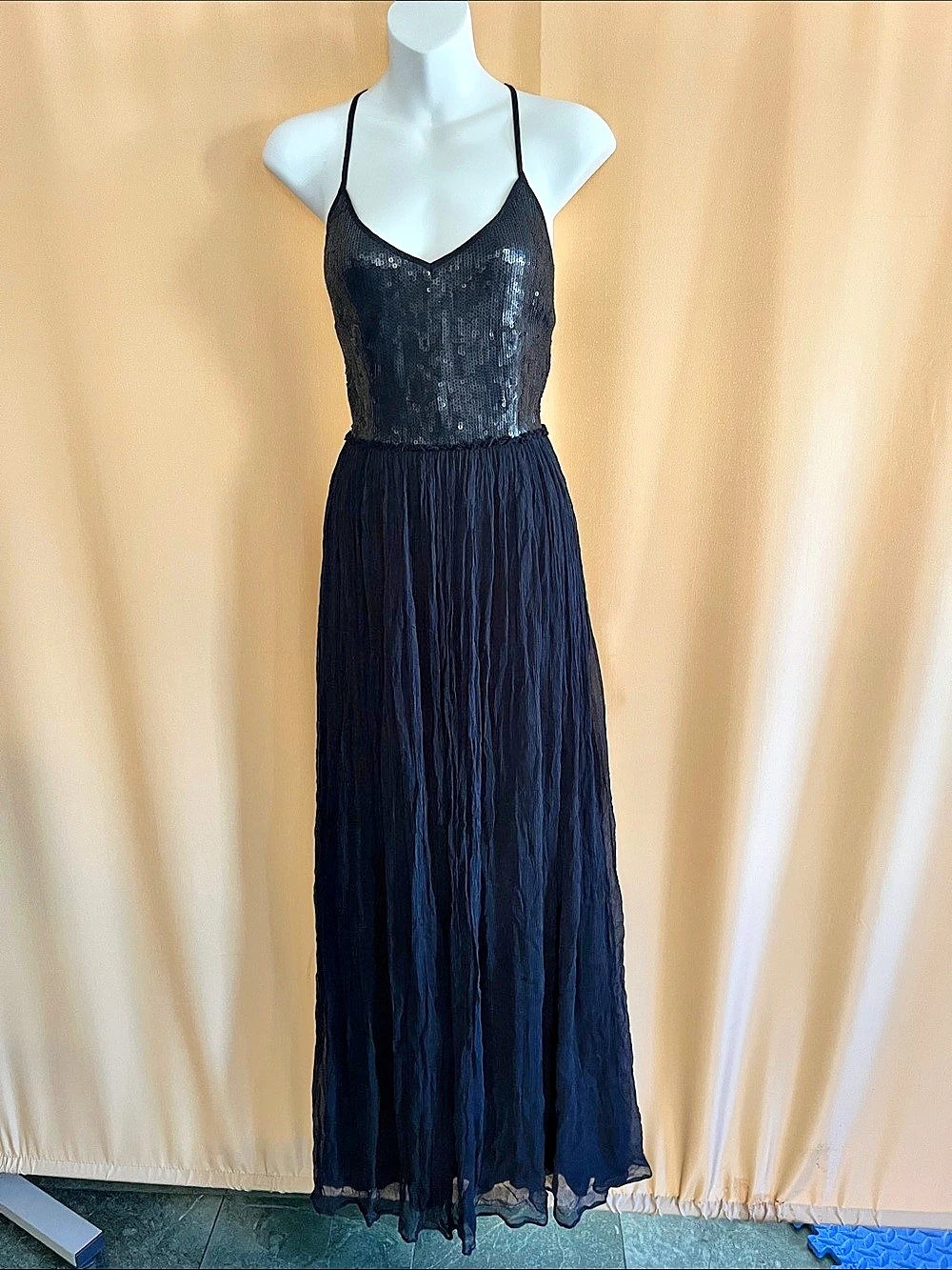 SHAN LUU Black Sequin Maxi Dress Size Small